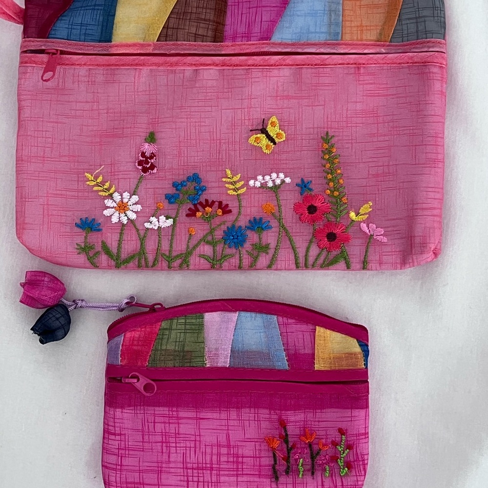Pink Floral Embroidered Pouches & Coin purse 👛